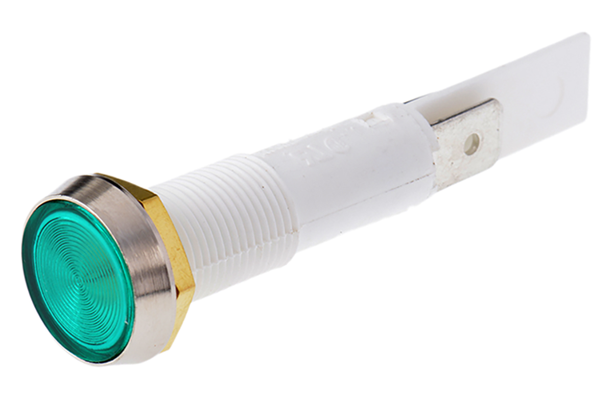 Arcolectric (Bulgin) Ltd 0275 Series Green Indicator, 24V, Solder Tab Termination, IP67