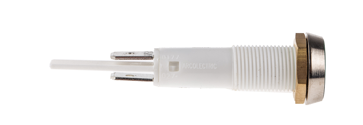 c027500nbc Arcolectric (Bulgin) Ltd 0275 Series Green Panel Mount Indicator, 230V ac, Solder Tab Termination Panel Mount, IP67