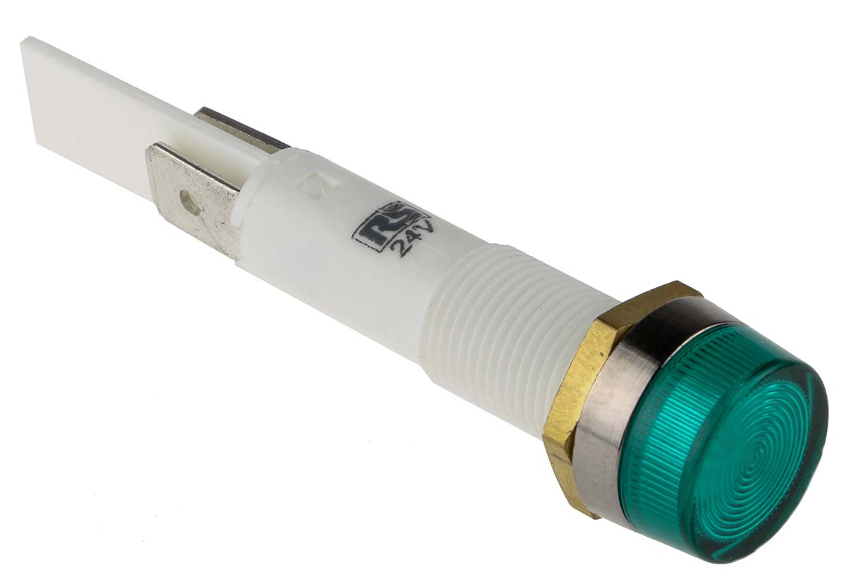 Arcolectric (Bulgin) Ltd 0277 Series Green Panel Mount Indicator, 24V, Solder Tab Termination Panel Mount, IP67