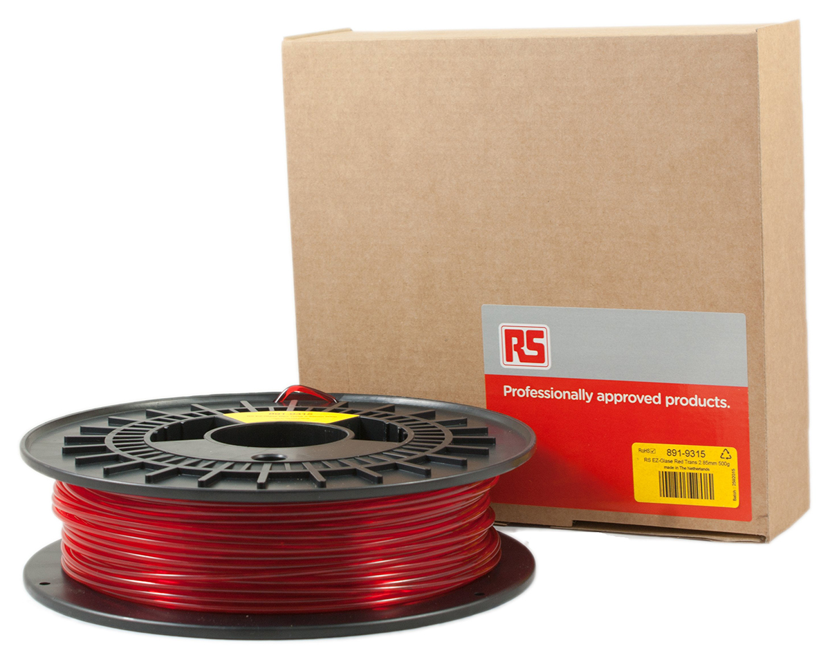 891-9315 RS PRO 2.85mm Translucent Red PET-G 3D Printer Filament, 500g