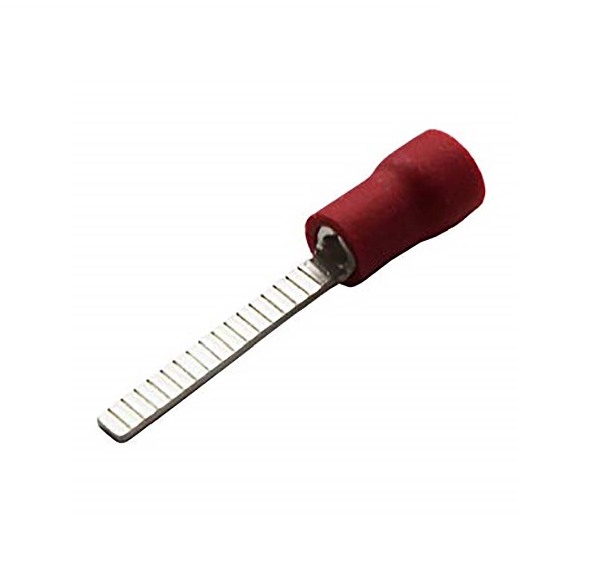 MECATRACTION, C100 Insulated, Tin Crimp Pin Connector, 22 AWG to 16 AWG, 3.6 mm Pin Diameter, 21 mm Pin Length, Red