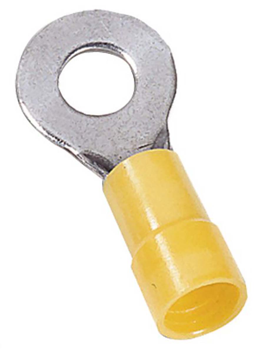 MECATRACTION, N Insulated Ring Terminal, M6 Stud Size 14 AWG 10 AWG Wire Size, Yellow