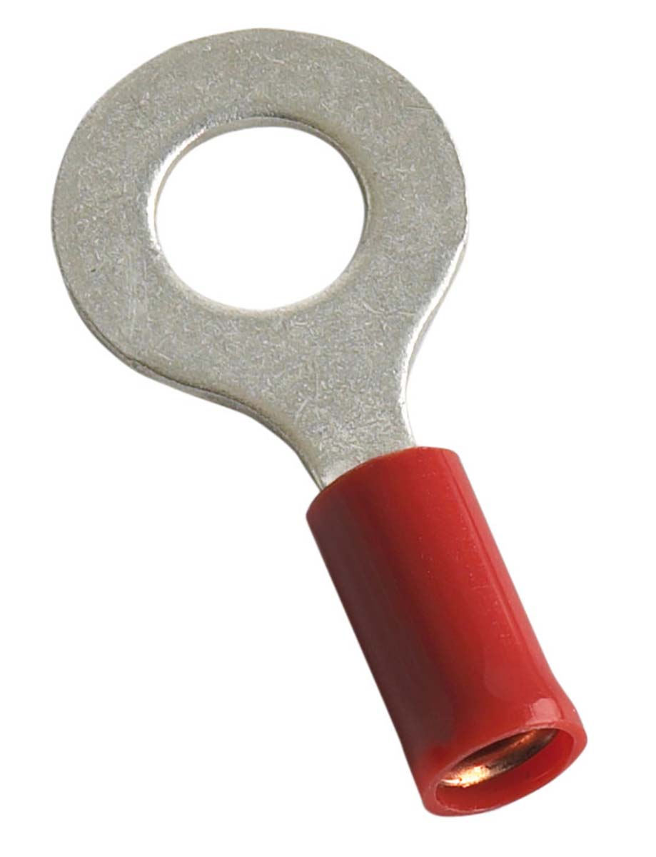 MECATRACTION, S Insulated Ring Terminal, M6 Stud Size 22 AWG 16 AWG Wire Size, Red