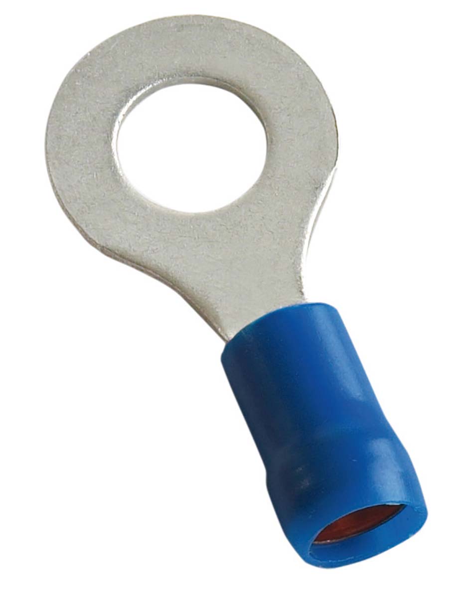 MECATRACTION, S Insulated Ring Terminal, M6 Stud Size 18 AWG 14 AWG Wire Size, Blue