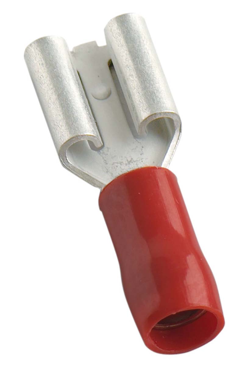 MECATRACTION S Red Insulated Female Spade Connector, Crimp, 7.7 x 6.3 mm Tab Size 22 AWG to 16 AWG