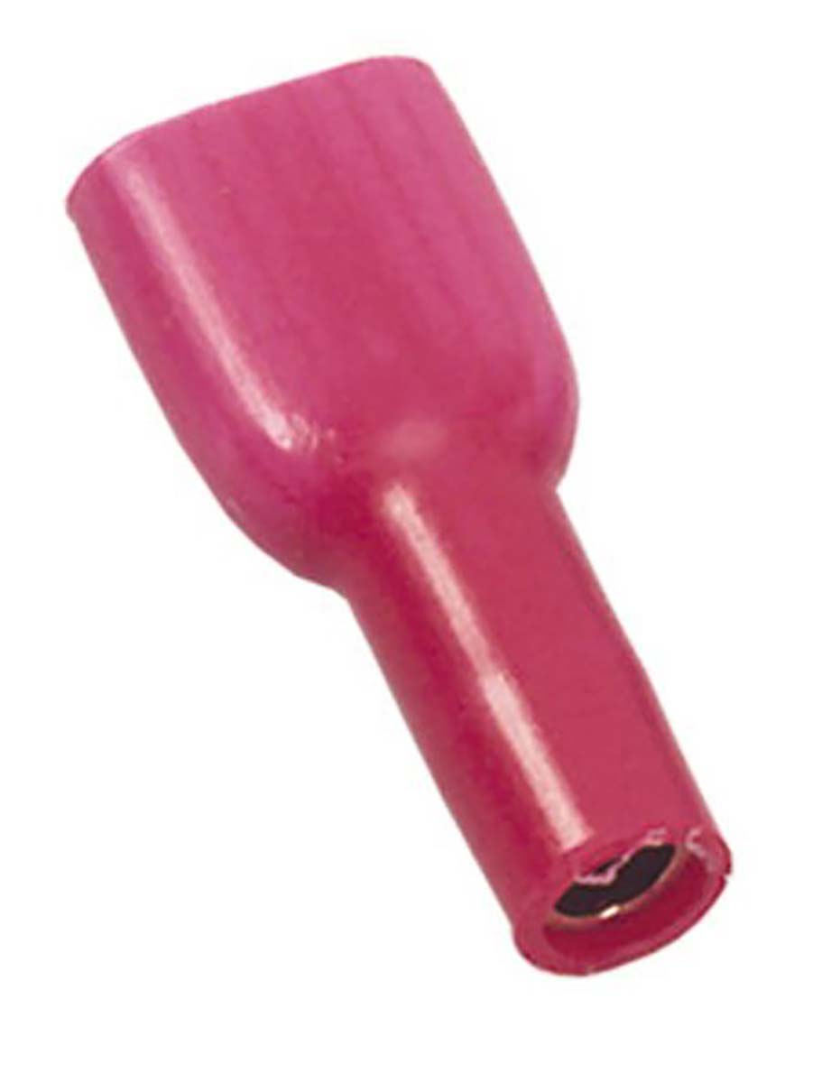 MECATRACTION S Red Insulated Female Spade Connector, Crimp, 6.35 x 0.81 mm Tab Size 22 AWG to 16 AWG