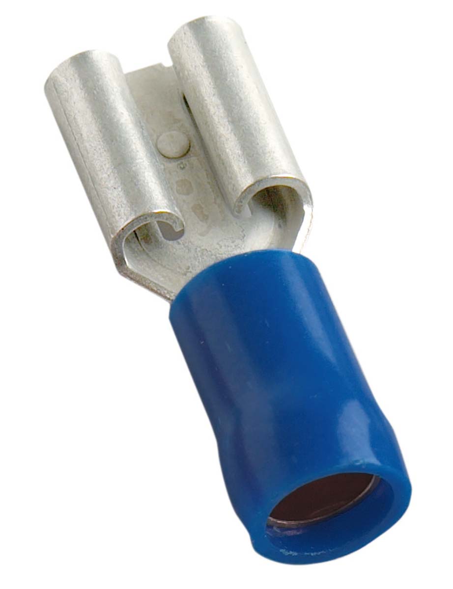MECATRACTION S Blue Insulated Female Spade Connector, Crimp, 7.7 x 6.3 mm Tab Size 17 AWG to 14 AWG