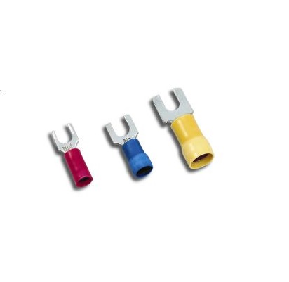 MECATRACTION Insulated Fork Terminal, 4 mm Stud Size Polycarbonate, Red