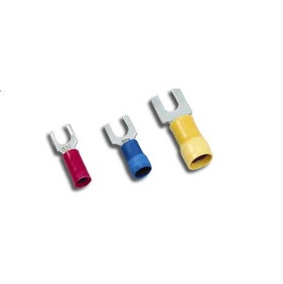 MECATRACTION Insulated Fork Terminal, 4 mm Stud Size Polycarbonate, Blue