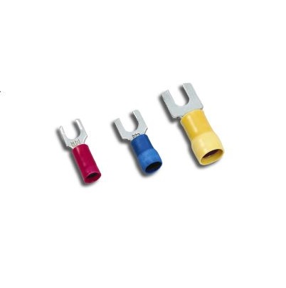 MECATRACTION Insulated Fork Terminal, 4 mm Stud Size Polycarbonate, Blue