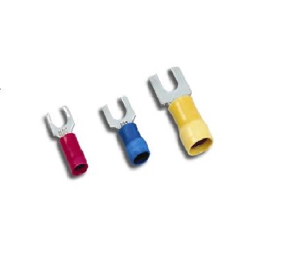 MECATRACTION Insulated Fork Terminal, 4 mm Stud Size Polycarbonate, Yellow