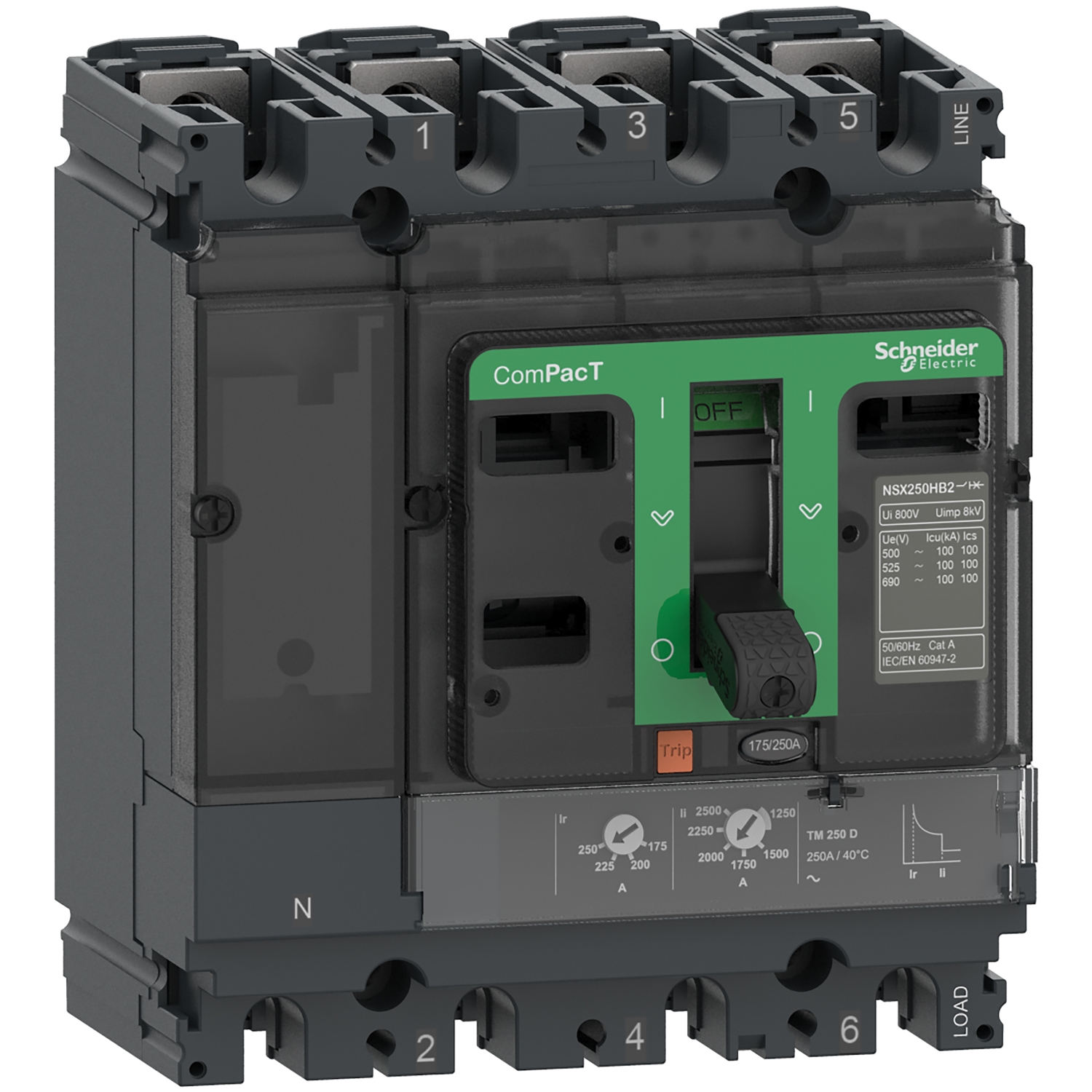 Schneider Electric, ComPact NSX, ComPacT NSX Molded Case Circuit Breaker 4-Pole 63A, Breaking Capacity 36 kA