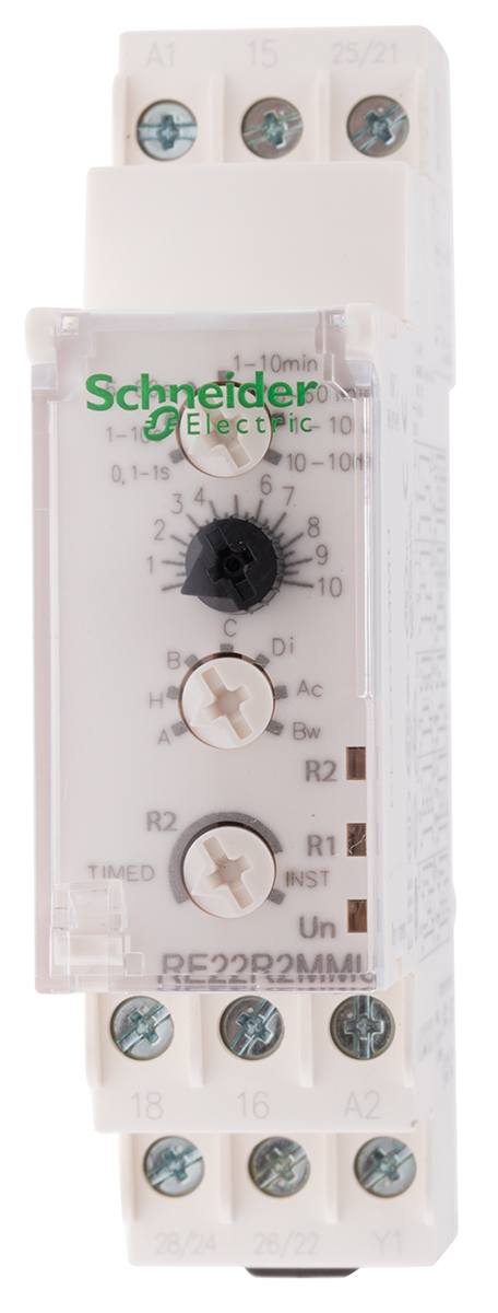 re22r2mmu Multi Function Multi Function Timer Relay, Screw, 0.1 s → 100 h, DPDT, 4 Contacts, DPCO, 24 → 240 V ac
