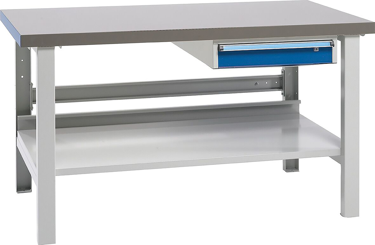 Treston C13041110 Steel Workbench, 750kg Max Load Adjustable Height, 850 mm x 1500mm x 750 mm