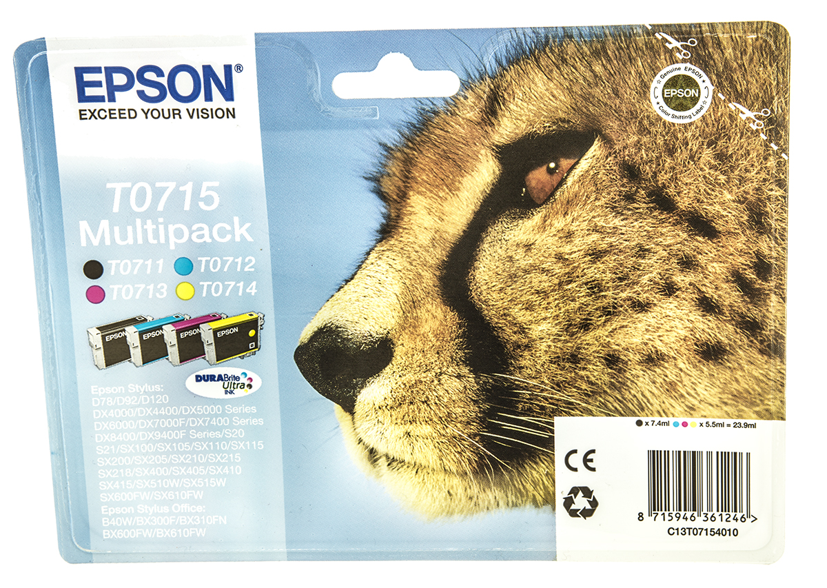 Epson T0715 Black, Cyan, Magenta, Yellow Ink Cartridge