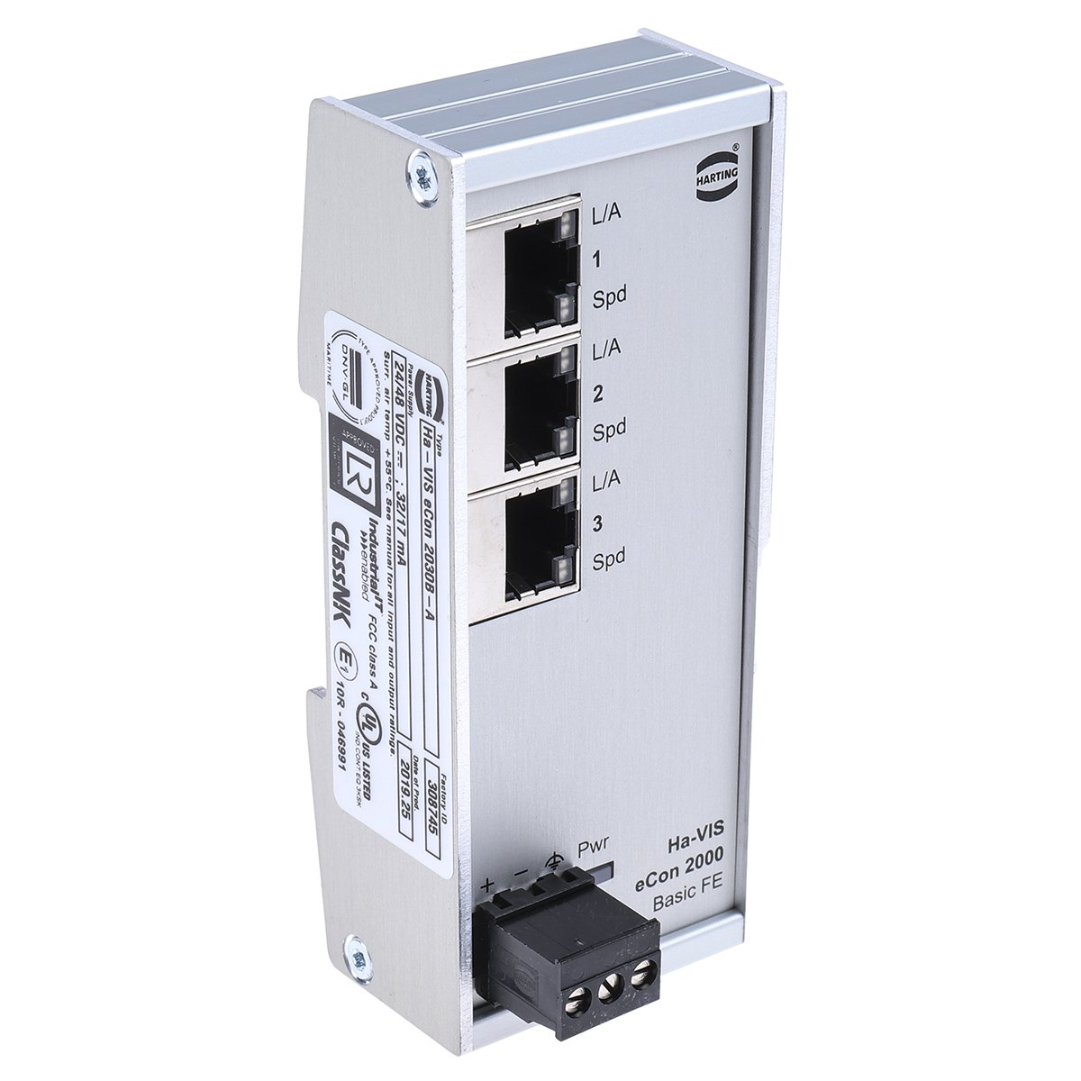 HARTING DIN Rail Mount Industrial Ethernet Switch, 3 RJ45 Ports, 10/100Mbit/s Transmission, 24V dc