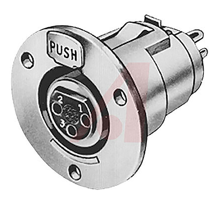 Switchcraft Panel XLR Connector, Straight, 125V Female, 3 Way, Silver Plating