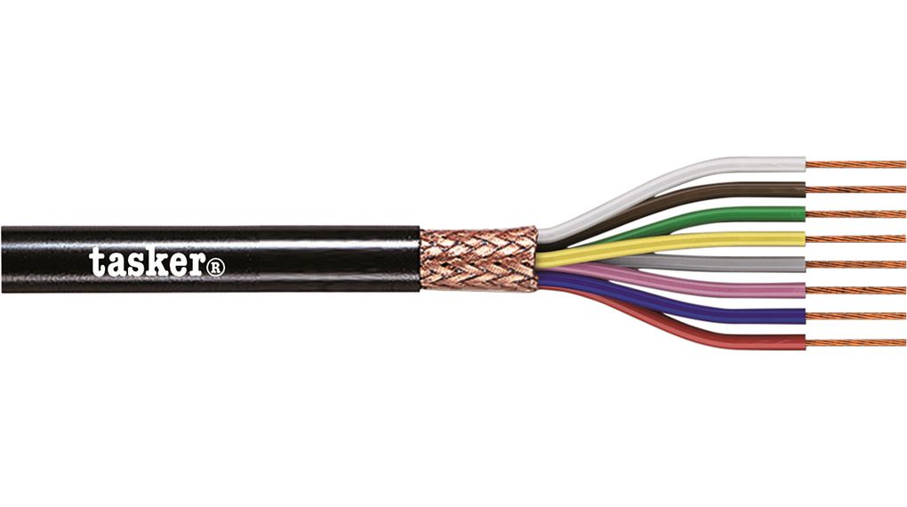 Tasker CY Control Cable, 4 Cores, 0.25 mm² CSA 23 AWG, Screened, 100 m, Black Polyvinyl Chloride Sheath