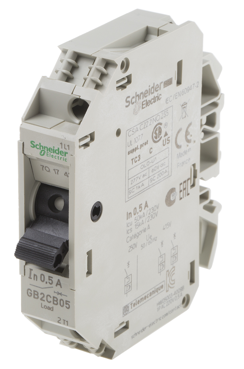gb2cb05 Schneider Electric 500mA 1P Pole Thermal Magnetic Circuit Breaker, 277 V ac, 415 V ac GB2