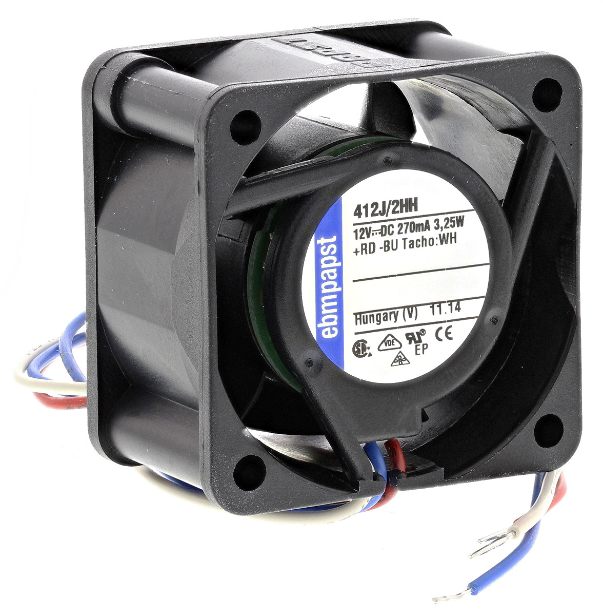 ebm-papst 412J/2HH, Axial Fan, 40 x 40 x 25mm, 24m³/h, 3.3W, 12 V dc (400J Series)