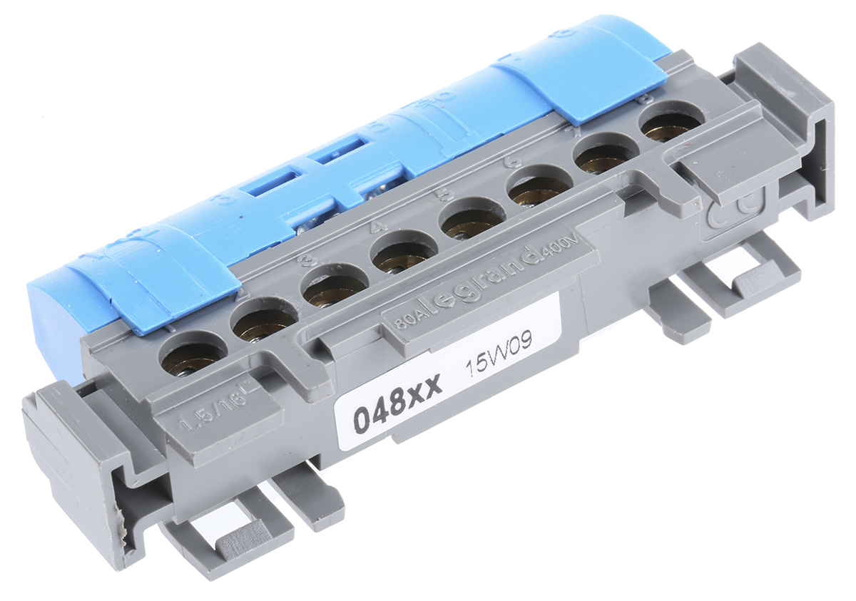 0-048-42 Legrand Distribution Block, 8 Way, 400V ac, 80A, Blue