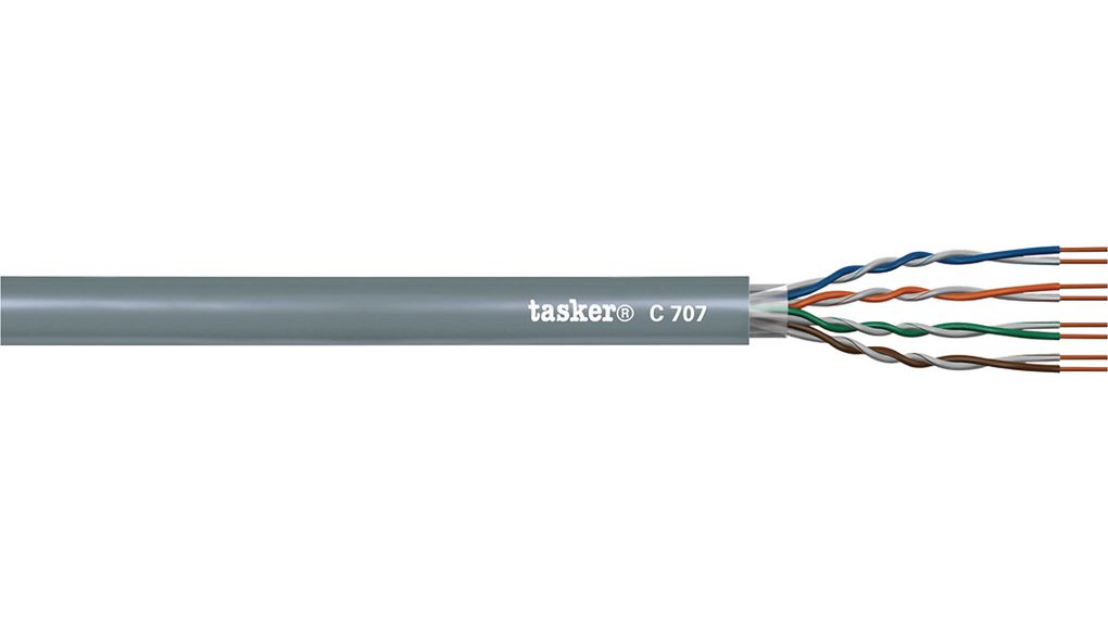 Tasker C707 Cat5e Ethernet Cable, Grey RJ45, Straight to Male Unterminated Polyvinyl Chloride Sheath