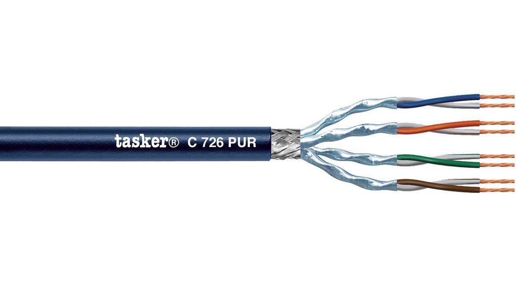 Tasker C726 Cat7 Ethernet Cable, Tin Plated Copper Alloy Braid, Dark Blue Polyurethane Sheath