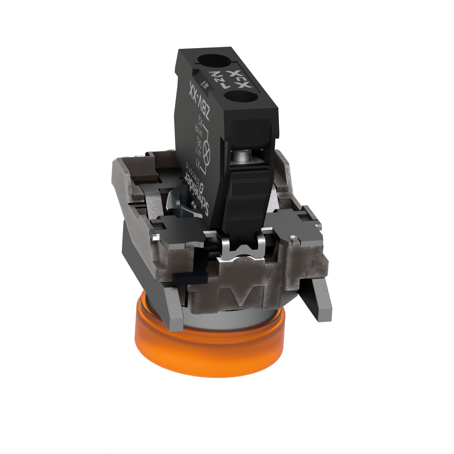 xb4bvg5 Schneider Electric Harmony XB4 Orange LED Pilot Light, 22mm Cutout, IP66, IP67, IP69, IP69K, 120 V ac, 3 A ac, 270 mA dc