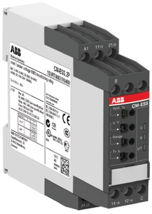 ABB Voltage Monitoring Relay, 1 Phase, DPDT, 3→30 V, 6→60 V, 30→300 V, 60→600 V, DIN Rail