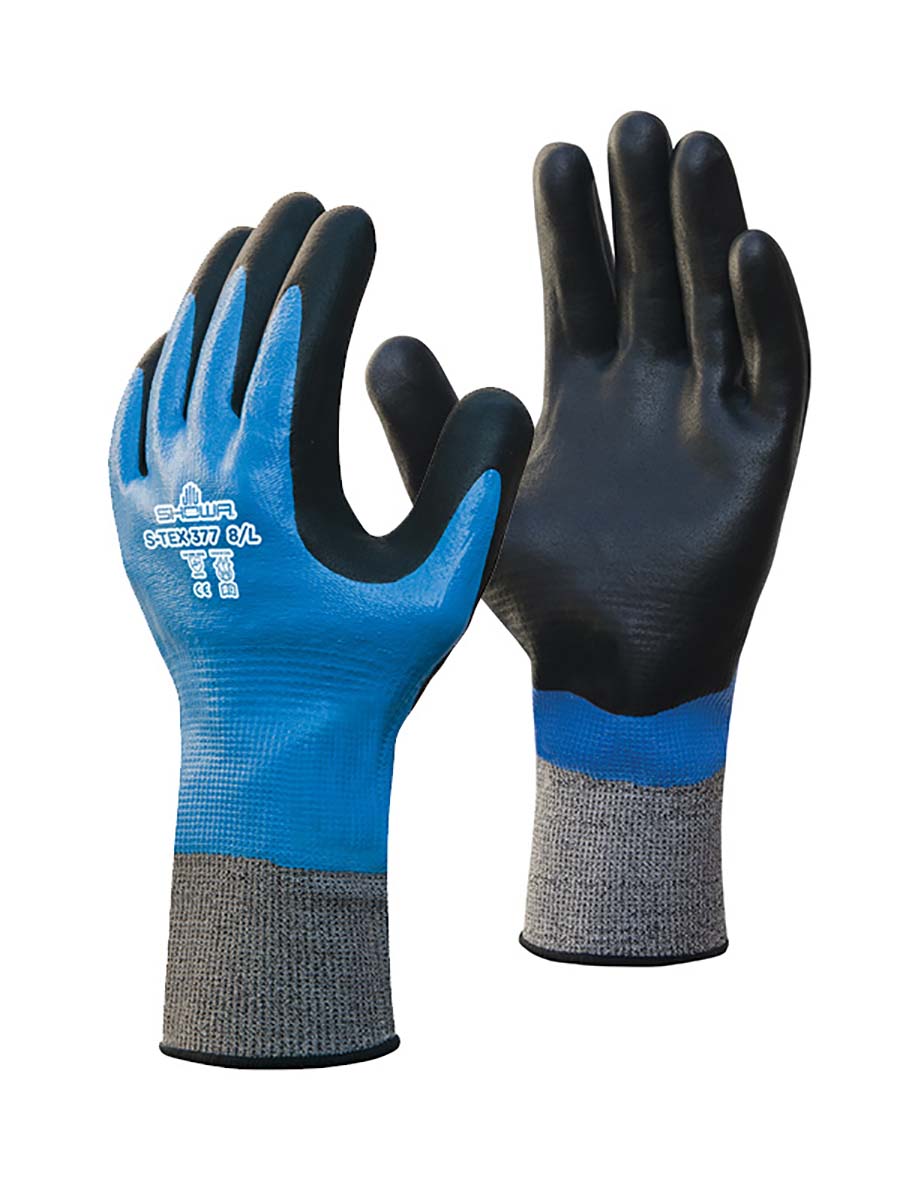 Showa STEX 337 Blue Polyester, Stainless Steel Cut Resistant Work Gloves, Size 7, Nitrile Foam Coating