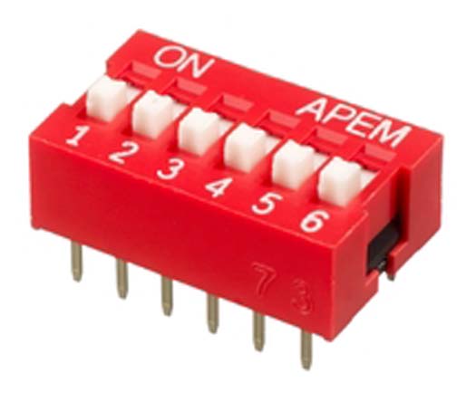 APEM 6 Way Through Hole DIP Switch 6PST, Recessed Actuator
