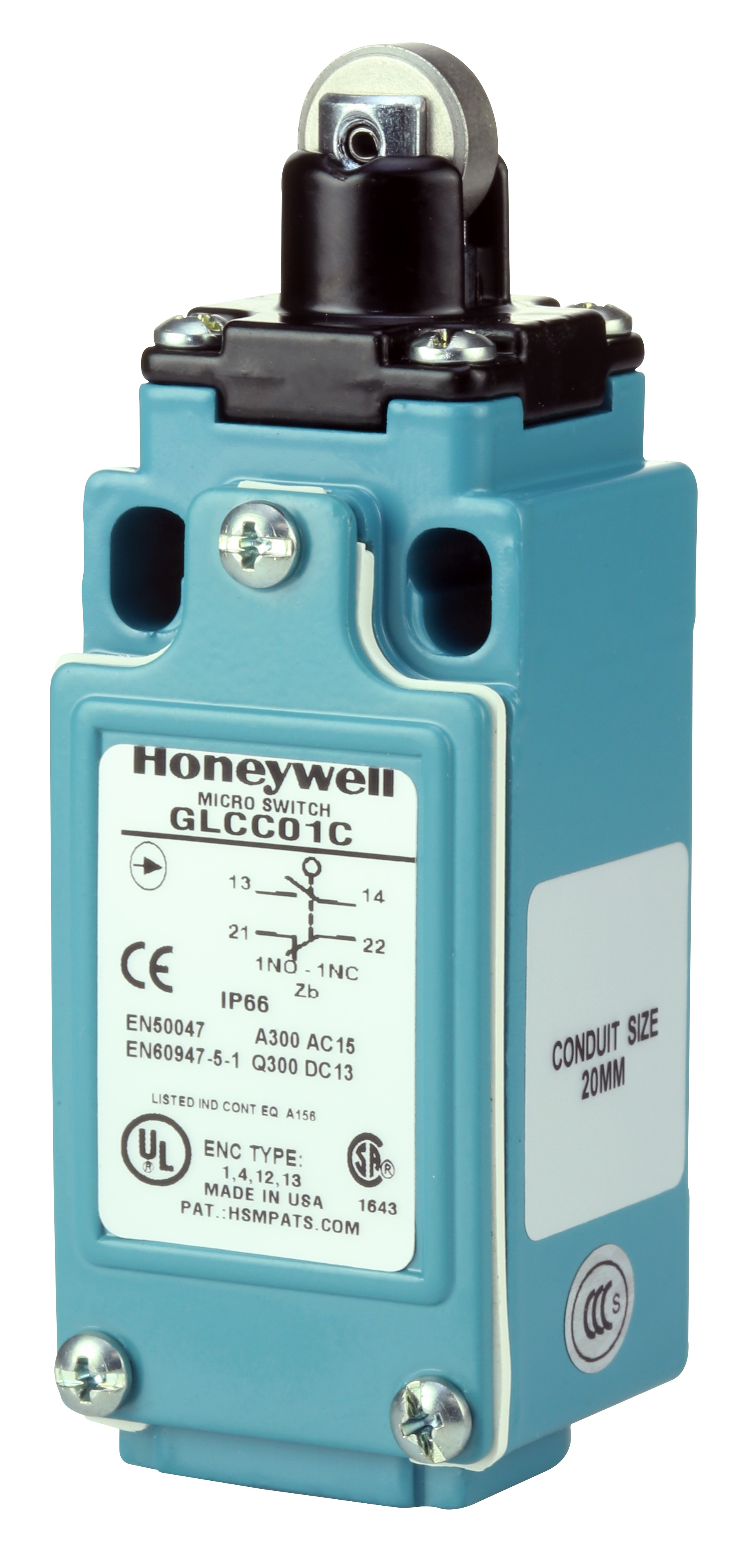 Honeywell Roller Plunger Limit Switch, 1NC/1NO, IP66, SPDT, Die Cast Zinc Housing, 300V ac ac Max, 10A Max