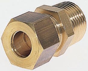 Legris Brass Pipe Fitting, Straight Compression Coupler, Male R 1/4in to Female 12mm