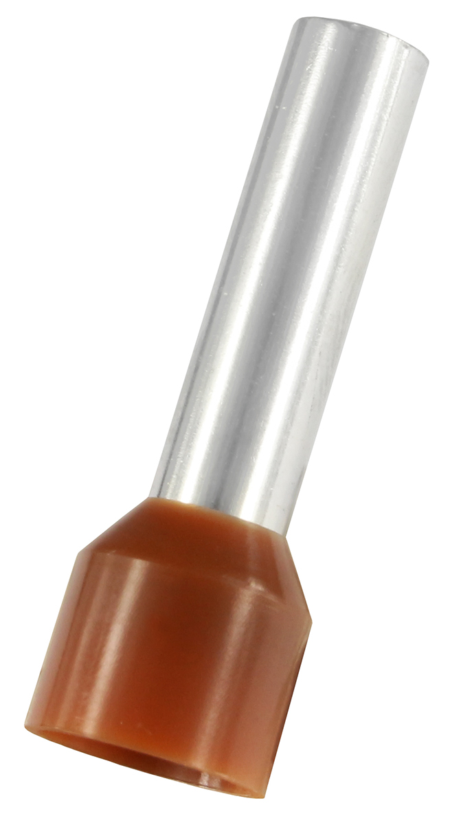 178-7328 RS PRO Insulated Crimp Bootlace Ferrule, 18 mm Pin Length, 4.9 mm Pin Diameter, Brown from 8 AWG to 8 AWG Wire Size