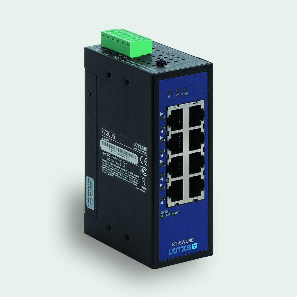 F Lutze Ltd DIN Rail Mount Industrial Ethernet Switch, 8 RJ45 Ports, 10/100Mbit/s Transmission, 12 → 48V dc