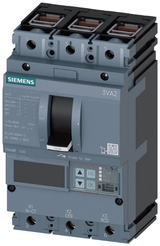 Siemens, SENTRON MCCB 3P 100A, Breaking Capacity 85 kA, Fixed Mount