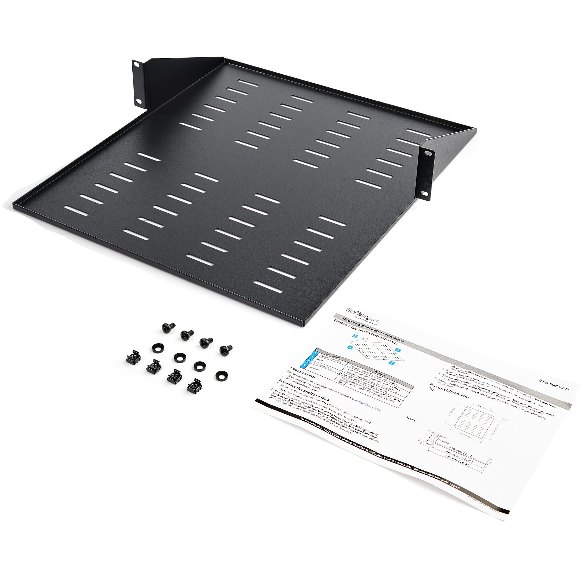 cabshf2postv2 StarTech.com Black Shelf, 2 U, 34kg Load, 483mm x 508 mm
