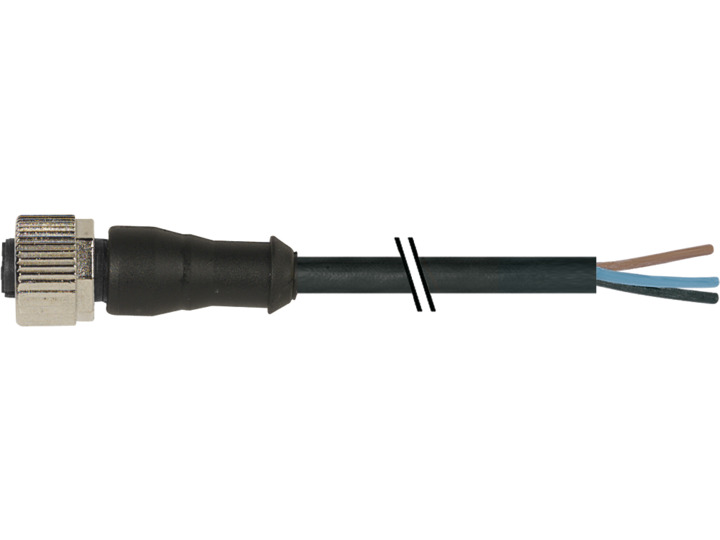 Baumer CAM Cable, 3 Cores, 0.34 mm² CSA, Unscreened, 500 cm, Black Polyurethane Sheath