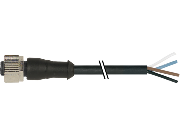 Baumer CAM Cable, 4 Cores, 0.34 mm² CSA, Unscreened, 500 cm, Black Polyurethane Sheath