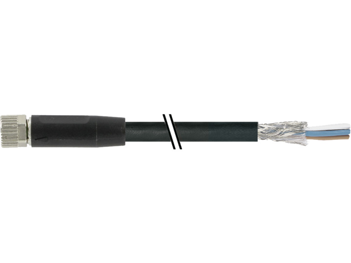 Baumer CAM Cable, 4 Cores, 0.34 mm² CSA, Unscreened, 200 cm, Black Polyurethane Sheath