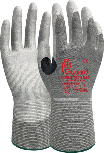 GUYARD CARBO TECH ESD Grey Polyethylene Work Gloves, Size 9, Polyurethane Coating
