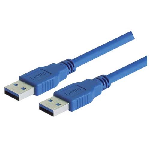 L-Com USB Cable, Male USB to Male, USB 3.0 USB Type A, Blue, 3 m