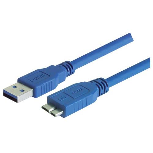 L-Com USB Cable, Male USB to Male, USB 3.0 USB B, Blue, 1 m