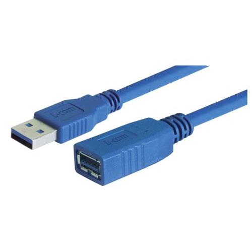 L-Com USB Cable, Male USB to Female, USB 3.0 USB Type A, Blue, 2 m