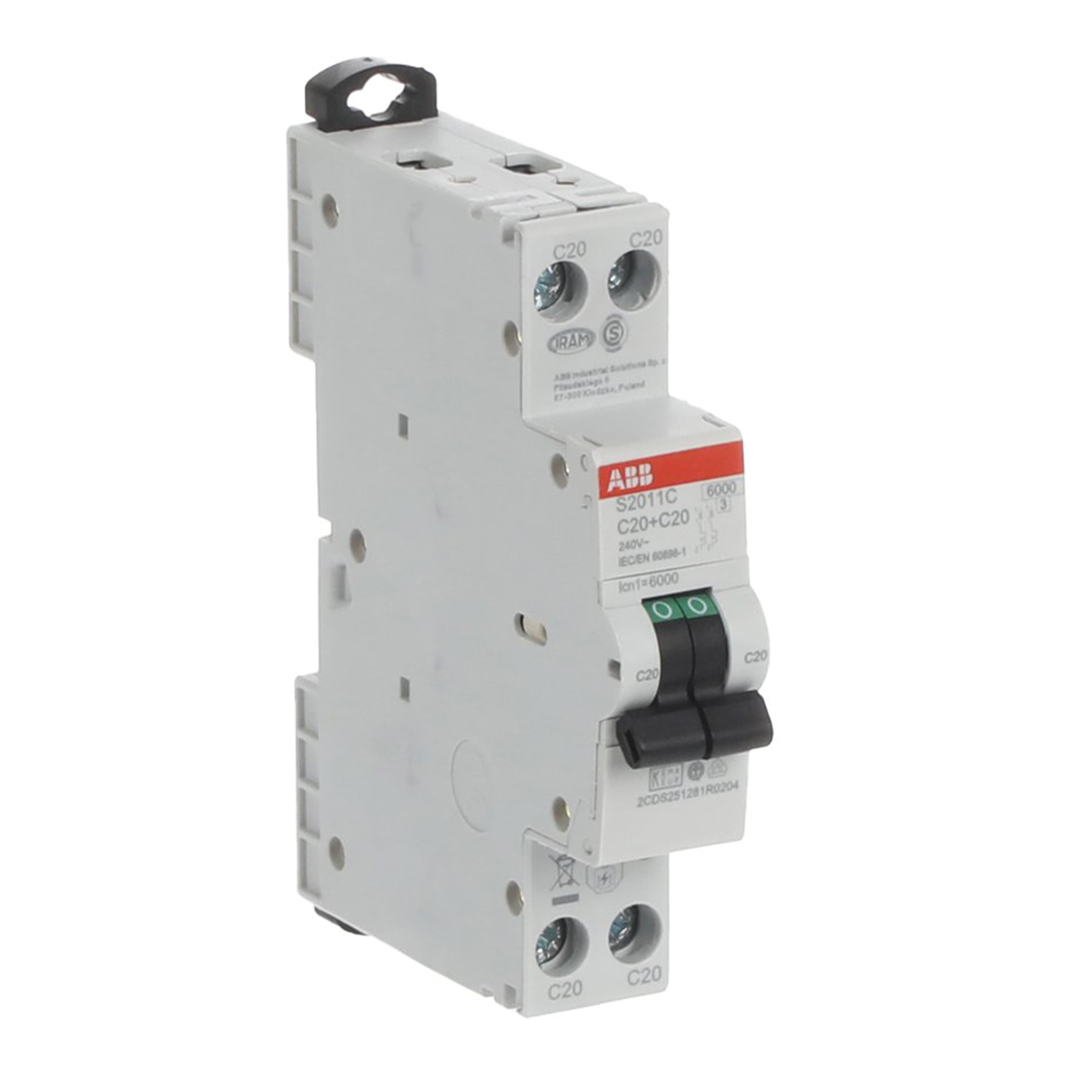 2cds251281r0204 ABB S200C MCB, 2P, 20A Curve C, 240V AC, 6 kA Breaking Capacity