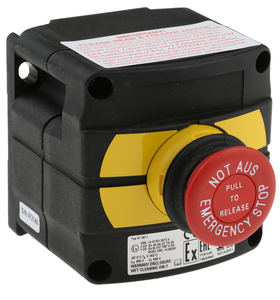07-3511-10n84 Bartec Control Station Switch - SPDT, Thermoplastic, Red, Emergency Stop, IP66, IP67