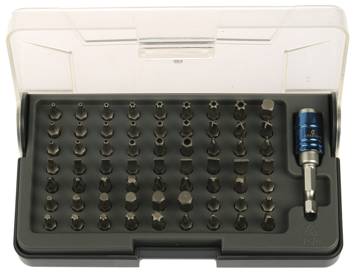 Crescent, Hex, Phillips, Pozidriv, Torx, Tri-Wing Driver Bit 64 Pieces