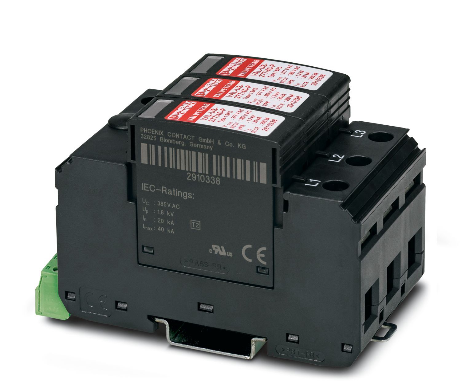 Phoenix Contact, VAL-US-480D/30/3+0-FM Surge Protection Device 480 V ac Maximum Voltage Rating Surge Protector