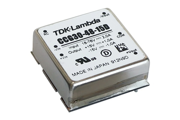 TDK-Lambda CCG30-24-xxD DC/DC Converter, 30V/ 1 A, 36V dc Input, 9V Input 9 W, PCB, 85 °C Max Temp 85 °C Min Temp 1 x 1