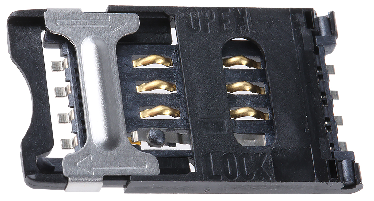 C & K 8 Way Hinged SIM, SAM Memory Card Connector, Solder